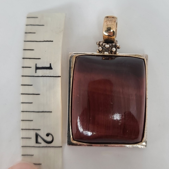 Michael Dawkins 925 & Yellow Gold Tiger's Eye Pendant With Open Bail - Picture 7 of 8